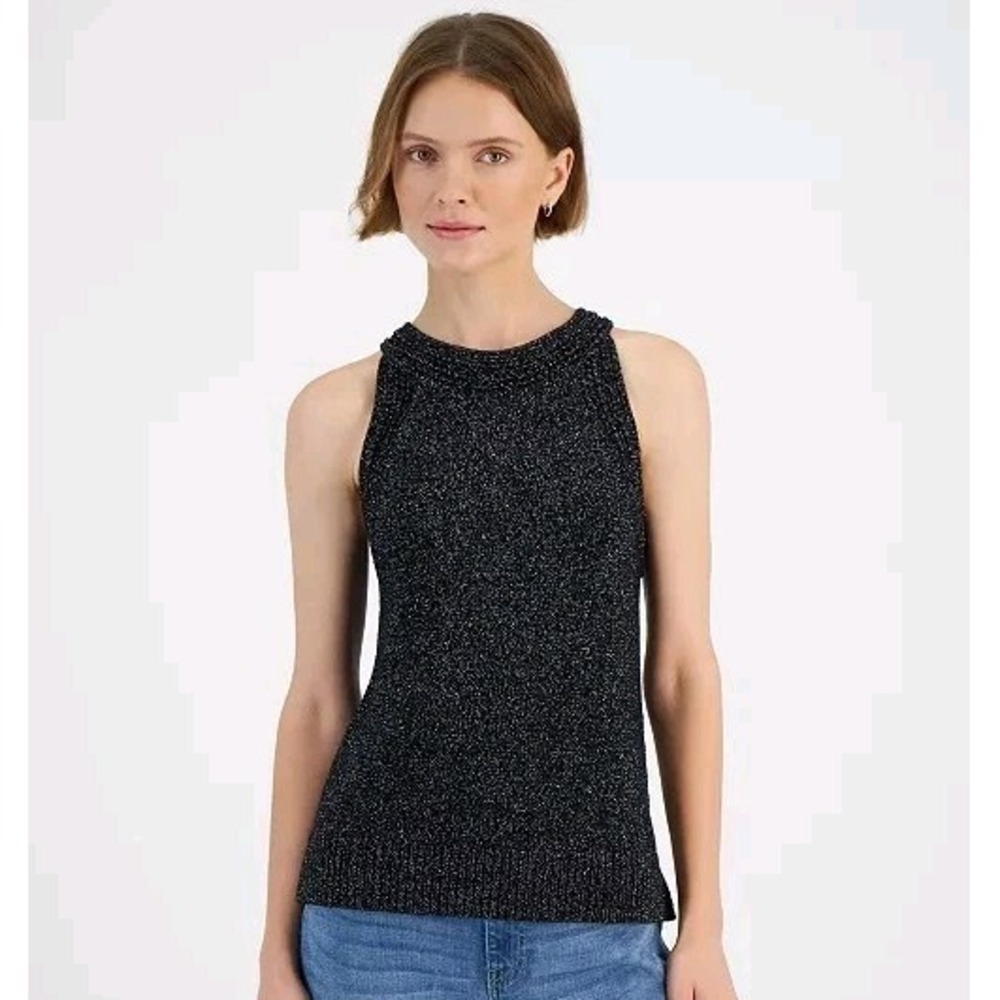 New with Tags Tommy Hilfiger Womens Metallic Sleeveless Knit Sweater Tank Medium
